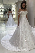 Off-the-Shoulder A-Line Wedding Dress With Appliques (ZD17534)