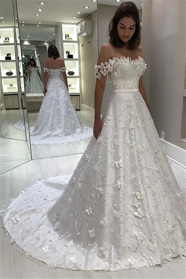Off-the-Shoulder A-Line Wedding Dress With Appliques (ZD17534)