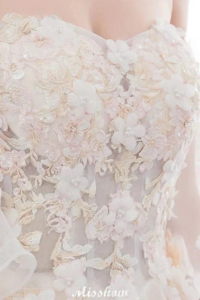 Off-the-shoulder Aline Ball Gown Floor Length Appliques Tulle Wedding Dress by misshow.com
