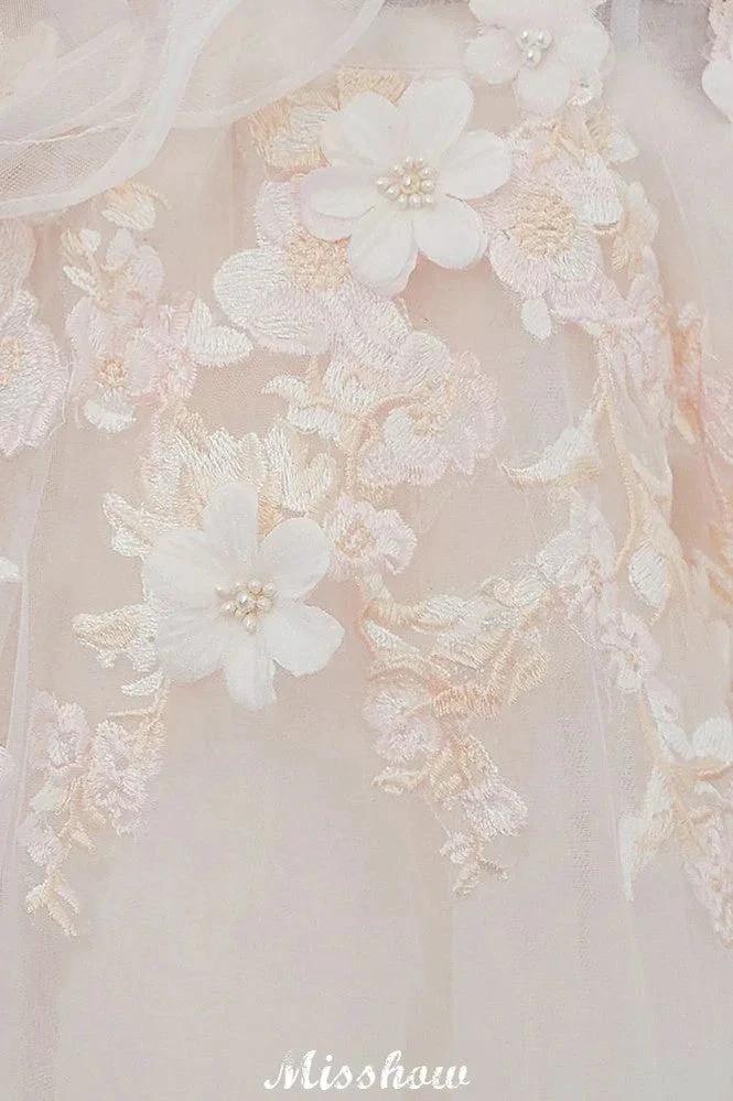 Off-the-shoulder Aline Ball Gown Floor Length Appliques Tulle Wedding Dress by misshow.com