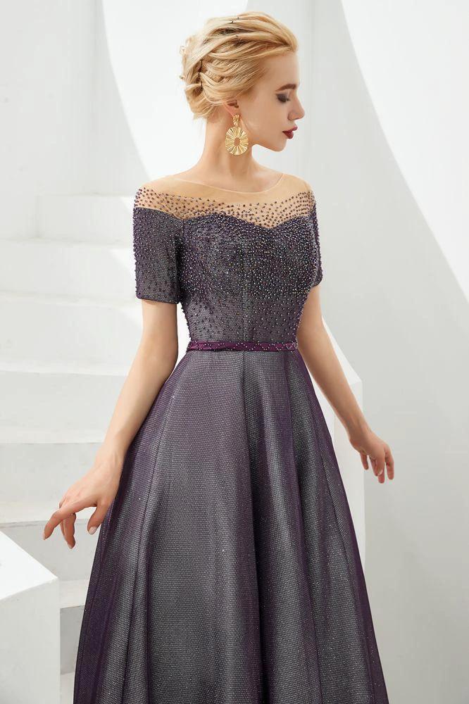 Off the Shoulder Aline Evening Swing Dress Beading sequins Lace-up Party Dress by misshow.com
