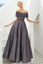 Off the Shoulder Aline Evening Swing Dress Beading sequins Lace-up Party Dress by misshow.com