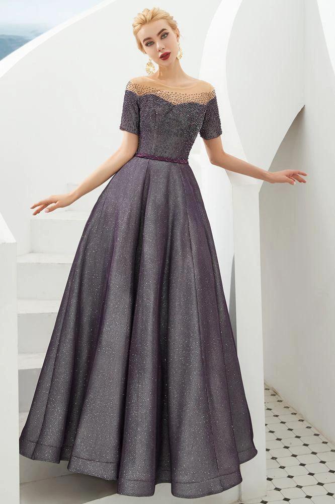 Off the Shoulder Aline Evening Swing Dress Beading sequins Lace-up Party Dress by misshow.com
