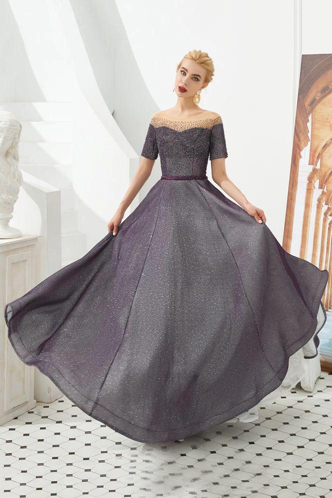 Off the Shoulder Aline Evening Swing Dress Beading sequins Lace-up Party Dress by misshow.com