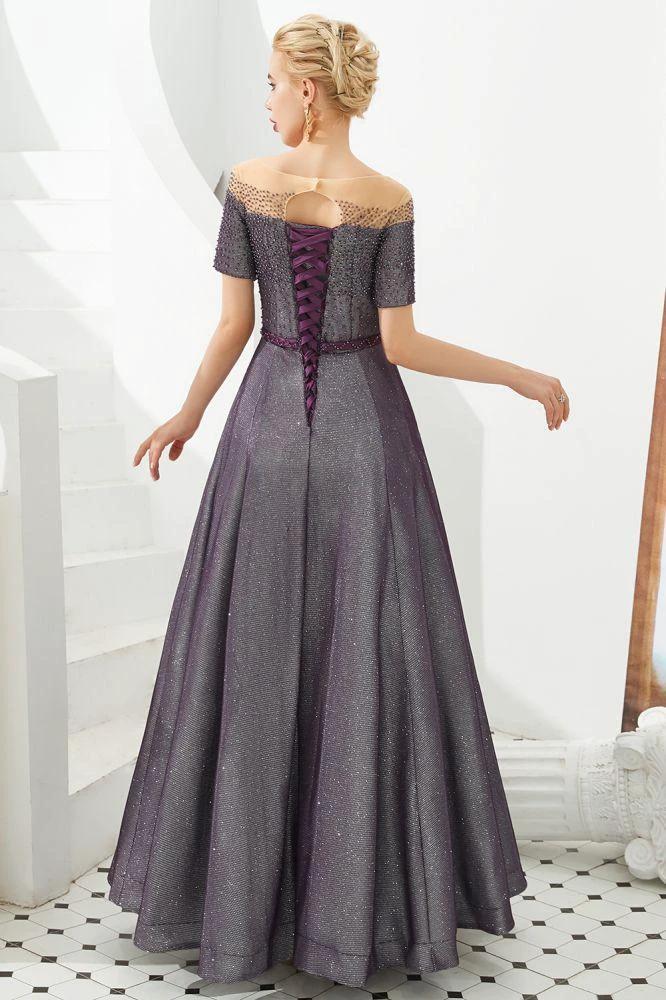 Off the Shoulder Aline Evening Swing Dress Beading sequins Lace-up Party Dress by misshow.com