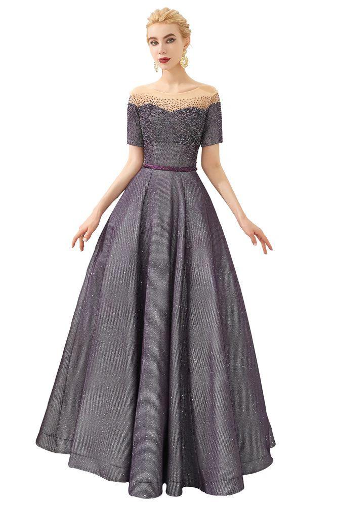 Off the Shoulder Aline Evening Swing Dress Beading sequins Lace-up Party Dress by misshow.com