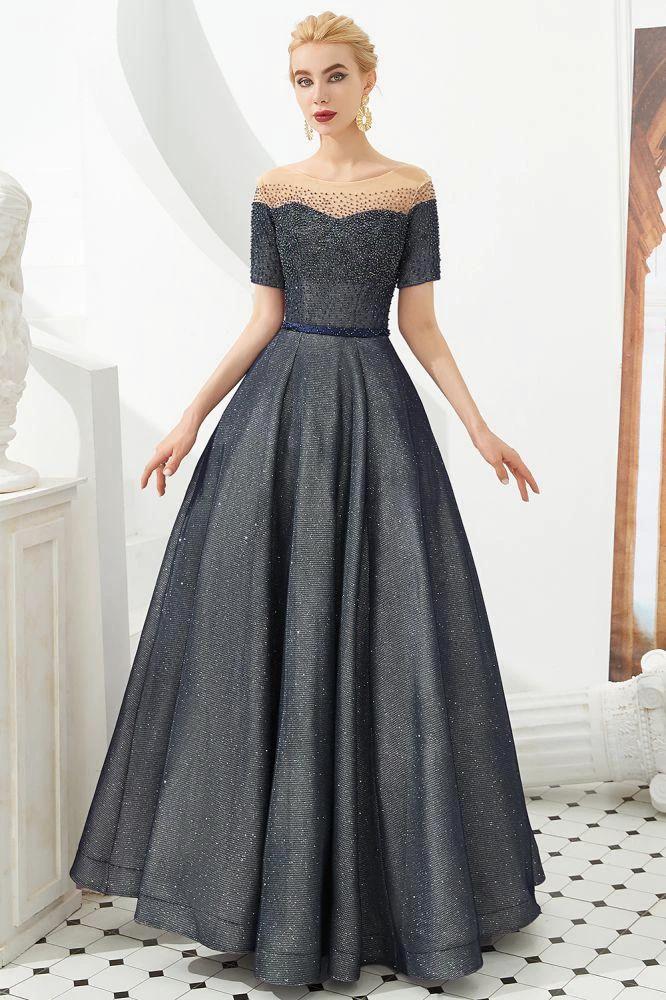 Off the Shoulder Aline Evening Swing Dress Beading sequins Lace-up Party Dress by misshow.com