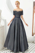 Off the Shoulder Aline Evening Swing Dress Beading sequins Lace-up Party Dress by misshow.com