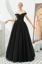 Off the Shoulder aline Princess Ball Gown Tulle Floor Length Beadings Party Gown Lace-up by misshow.com