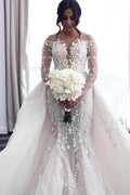 Off-the-Shoulder Deep V-Neck Wedding Dress with Overskirt by misshow.com