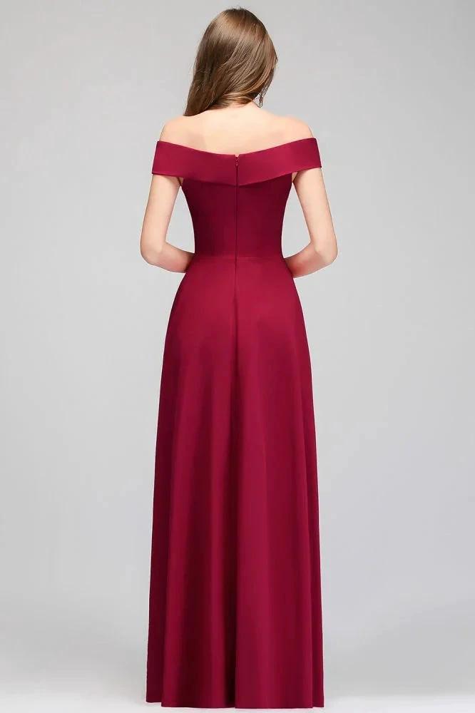 Off-the-shoulder Floor Length Burgundy Party Dress by misshow.com