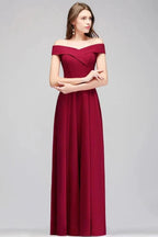 Off-the-shoulder Floor Length Burgundy Party Dress by misshow.com