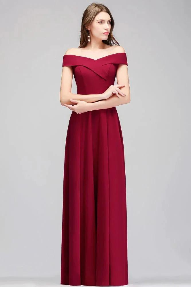 Off-the-shoulder Floor Length Burgundy Party Dress by misshow.com