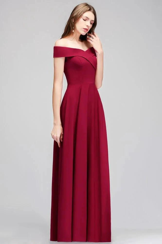 Off-the-shoulder Floor Length Burgundy Party Dress by misshow.com