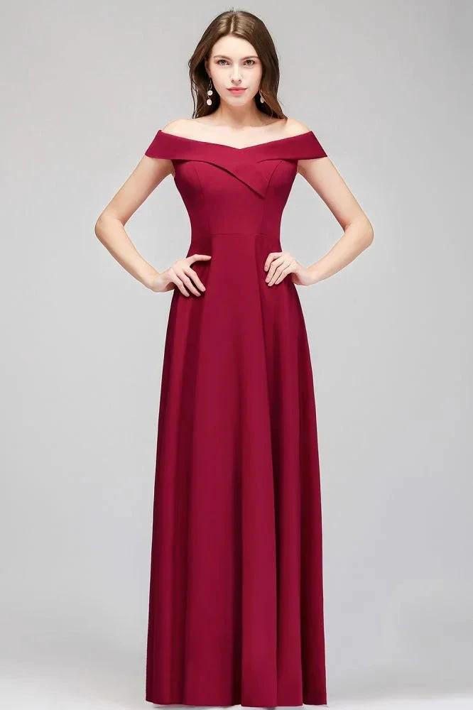 Off-the-shoulder Floor Length Burgundy Party Dress by misshow.com