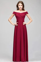 Off-the-shoulder Floor Length Burgundy Party Dress by misshow.com