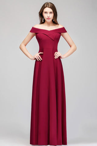 Off-the-shoulder Floor Length Burgundy Party Dress