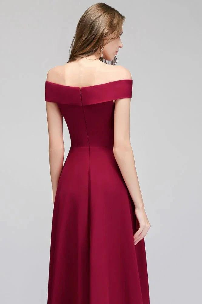 Off-the-shoulder Floor Length Burgundy Party Dress by misshow.com