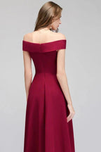 Off-the-shoulder Floor Length Burgundy Party Dress by misshow.com