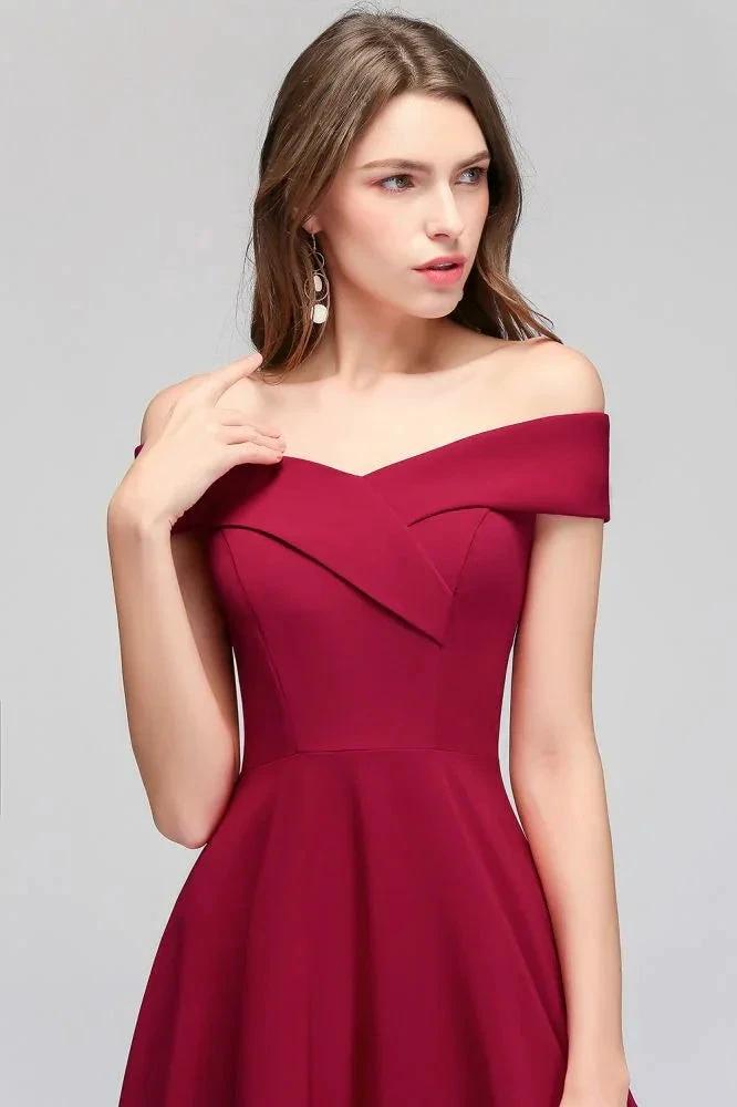 Off-the-shoulder Floor Length Burgundy Party Dress by misshow.com