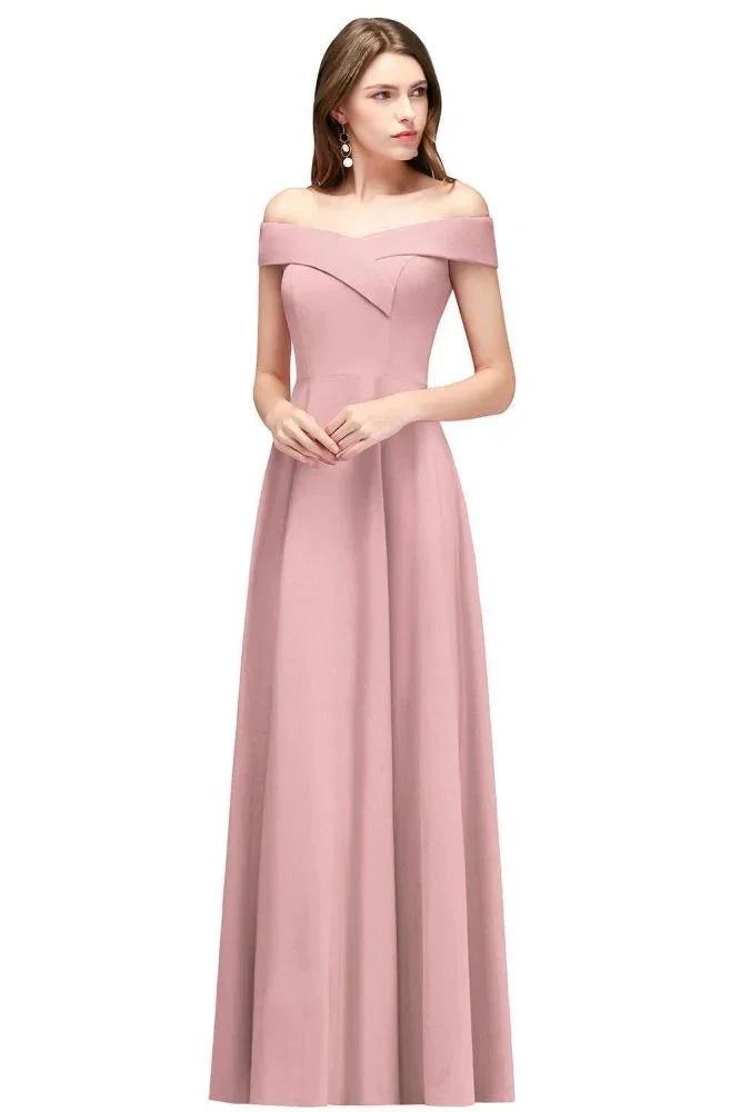 Off-the-shoulder Floor Length Burgundy Party Dress by misshow.com