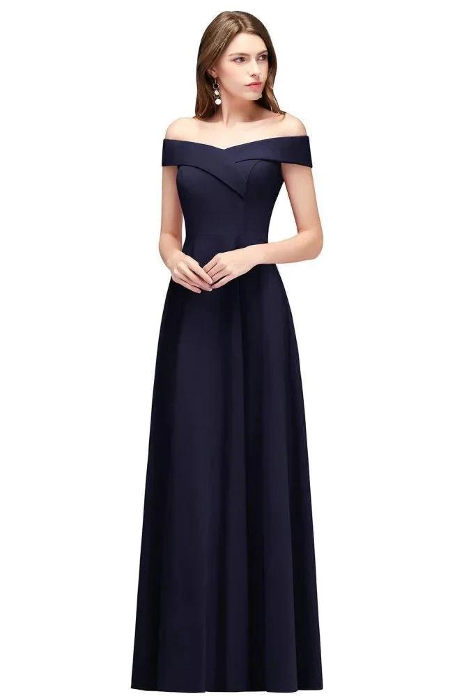 Off-the-shoulder Floor Length Burgundy Party Dress by misshow.com