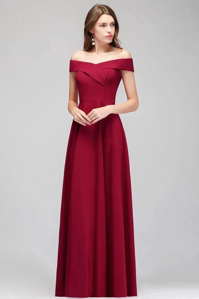 Off-the-shoulder Floor Length Burgundy Party Dress by misshow.com