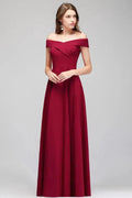 Off-the-shoulder Floor Length Burgundy Party Dress by misshow.com