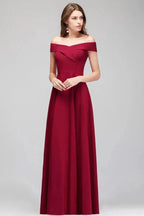Off-the-shoulder Floor Length Burgundy Party Dress by misshow.com