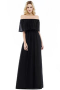 Off-the-Shoulder Floor Length Chiffon Evening Dress Sleeveless Prom Dress by misshow.com