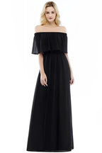 Off-the-Shoulder Floor Length Chiffon Evening Dress Sleeveless Prom Dress by misshow.com