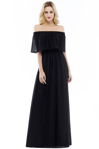 Schulterfreies bodenlanges Chiffon-Abendkleid ärmelloses Ballkleid