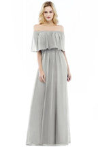 Off-the-Shoulder Floor Length Chiffon Evening Dress Sleeveless Prom Dress by misshow.com