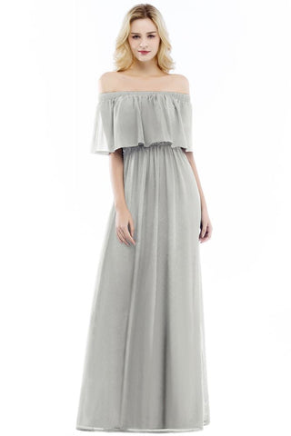 Schulterfreies bodenlanges Chiffon-Abendkleid ärmelloses Ballkleid