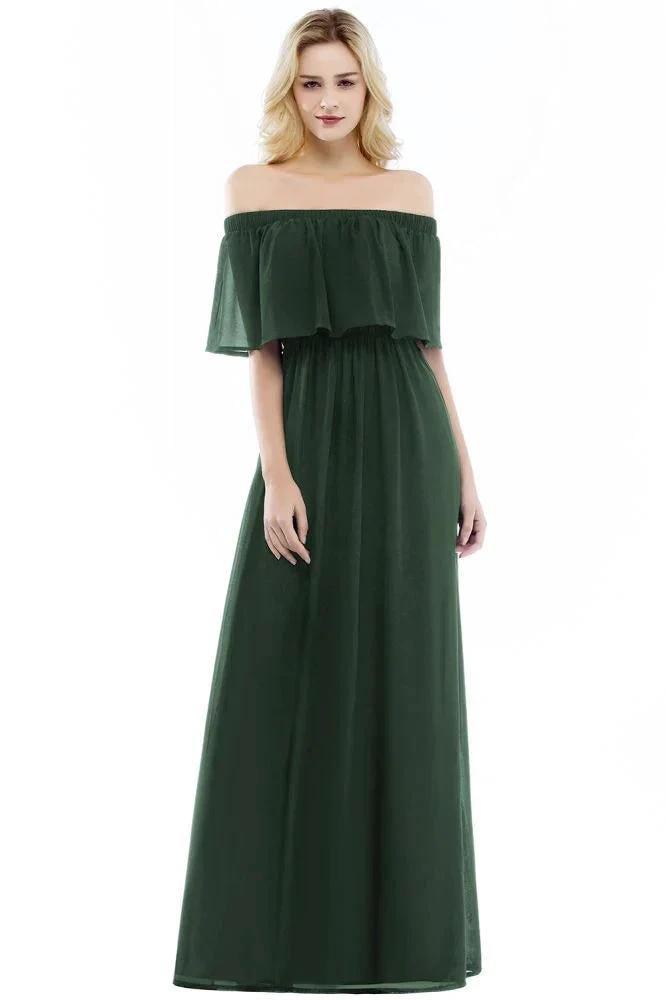 Off-the-Shoulder Floor Length Chiffon Evening Dress Sleeveless Prom Dress by misshow.com