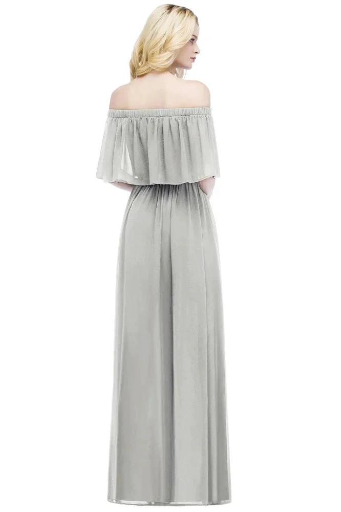 Off-the-Shoulder Floor Length Chiffon Evening Dress Sleeveless Prom Dress by misshow.com