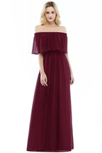 Off-the-Shoulder Floor Length Chiffon Evening Dress Sleeveless Prom Dress by misshow.com