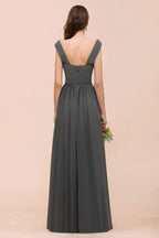 Off the Shoulder Front Side Split Bridesmaid Dress A-line Wedding Guest Dress by misshow.com