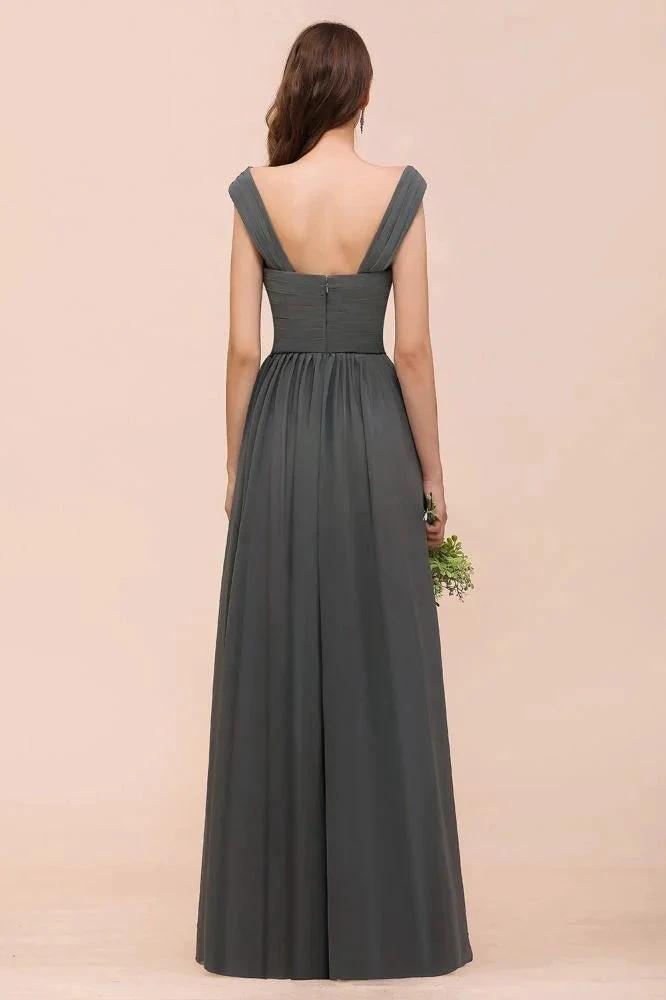 Off the Shoulder Front Side Split Bridesmaid Dress A-line Wedding Guest Dress by misshow.com