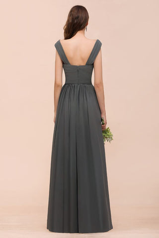 Vestido de dama de honor con hombros descubiertos y abertura lateral delantera, corte A, para invitada de boda