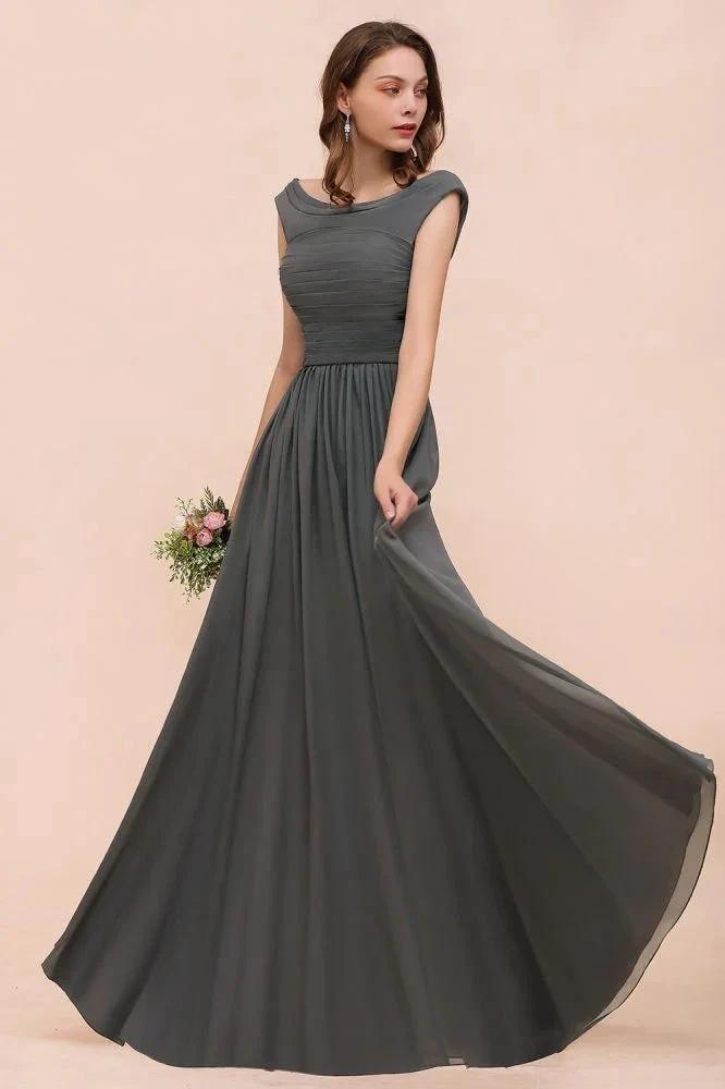 Off the Shoulder Front Side Split Bridesmaid Dress A-line Wedding Guest Dress by misshow.com
