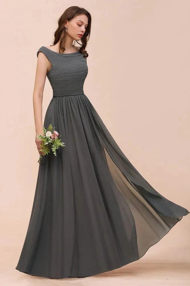 Off the Shoulder Front Side Split Bridesmaid Dress A-line Wedding Guest Dress by misshow.com