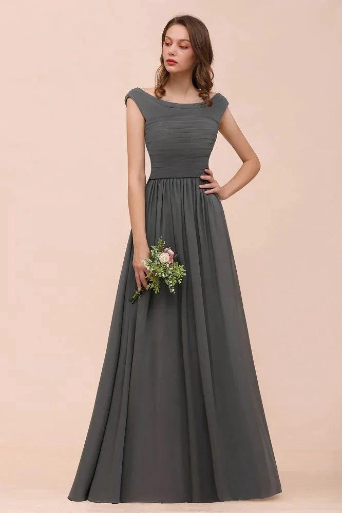 Off the Shoulder Front Side Split Bridesmaid Dress A-line Wedding Guest Dress by misshow.com