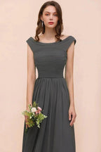 Off the Shoulder Front Side Split Bridesmaid Dress A-line Wedding Guest Dress by misshow.com