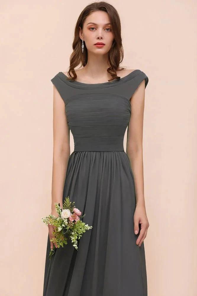 Off the Shoulder Front Side Split Bridesmaid Dress A-line Wedding Guest Dress by misshow.com