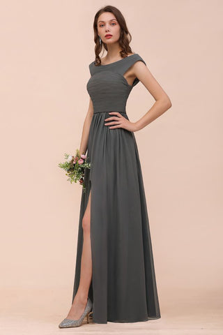 Vestido de dama de honor con hombros descubiertos y abertura lateral delantera, corte A, para invitada de boda