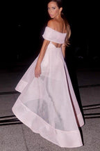 Off-the-Shoulder High Low Sleeveles Organza Homecoming Dress PD072 by pgmdress