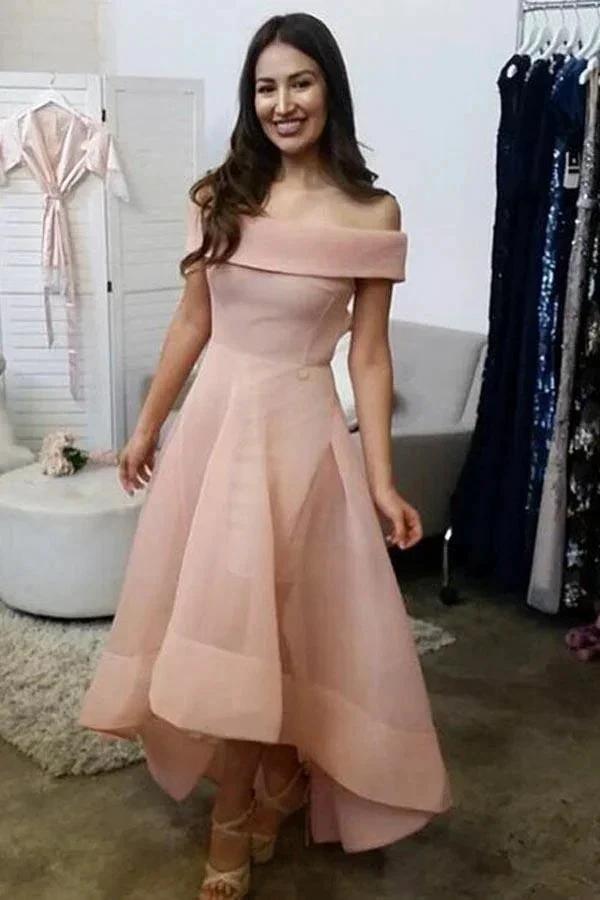 Off-the-Shoulder High Low Sleeveles Organza Homecoming Dress PD072 by pgmdress
