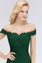 Off-the-shoulder Long Appliques Satin Mermaid Prom Gown Bridesmaid Dresses