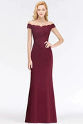 Off-the-shoulder Long Appliques Satin Mermaid Prom Gown Bridesmaid Dresses by misshow.com